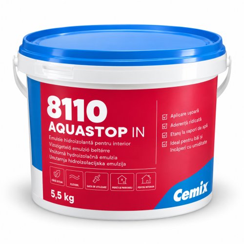 CEMIX 8110 AQUASTOP IN – Emulsie hidroizolantă flexibilă, 5,5 kg